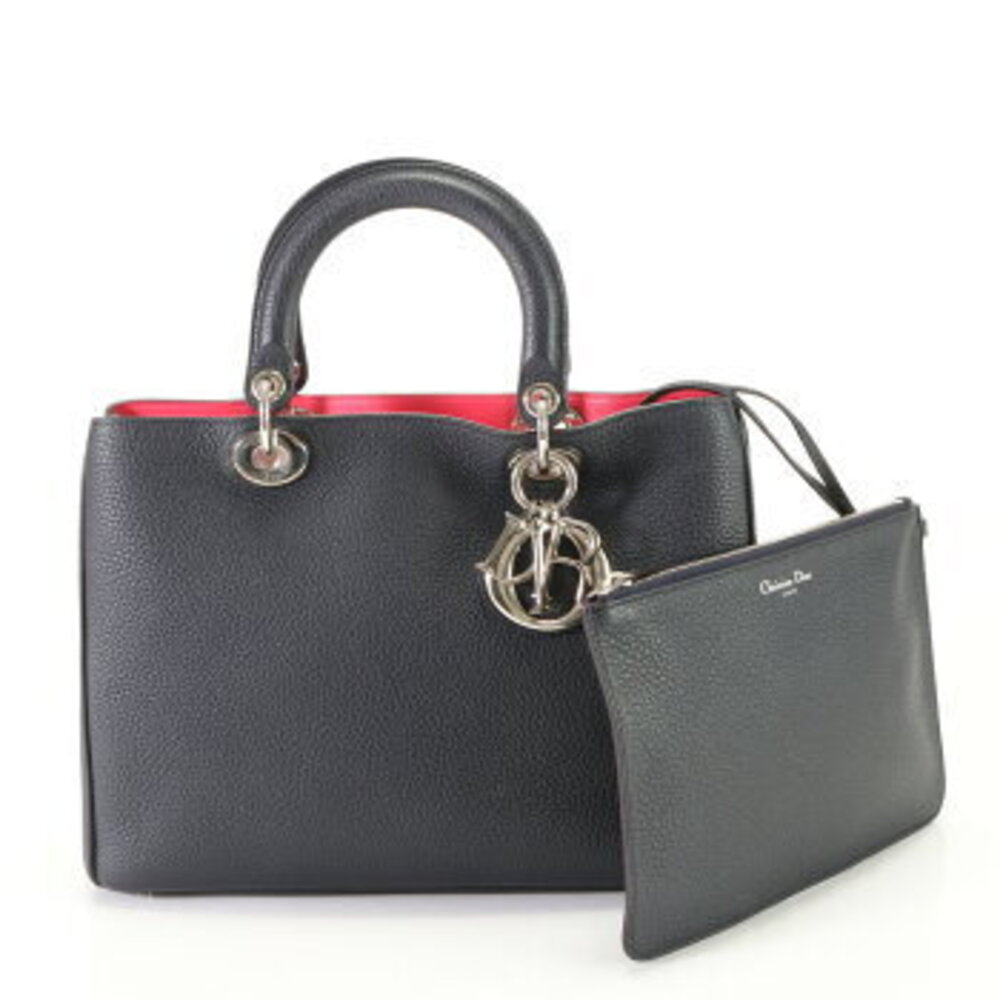 Christian Dior Diorissimo Leather Handbag Navy Blue Tote Shoulder Bag